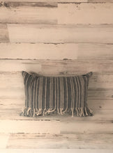 CHAMBRAY-LOOK DENIM, STRIPE-Y, FRINGE-Y LUMBAR-STYLE THROW PILLOW