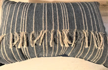 CHAMBRAY-LOOK DENIM, STRIPE-Y, FRINGE-Y LUMBAR-STYLE THROW PILLOW