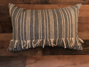 CHAMBRAY-LOOK DENIM, STRIPE-Y, FRINGE-Y LUMBAR-STYLE THROW PILLOW