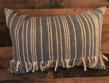 CHAMBRAY-LOOK DENIM, STRIPE-Y, FRINGE-Y LUMBAR-STYLE THROW PILLOW