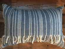 CHAMBRAY-LOOK DENIM, STRIPE-Y, FRINGE-Y LUMBAR-STYLE THROW PILLOW