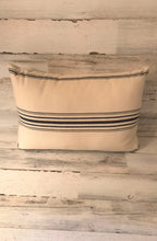 CREAM AND CHAMBRAY-BLUE, TICKING-STRIPED, LUMBAR-STYLE THROW PILLOW