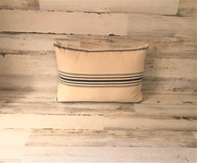 CREAM AND CHAMBRAY-BLUE, TICKING-STRIPED, LUMBAR-STYLE THROW PILLOW