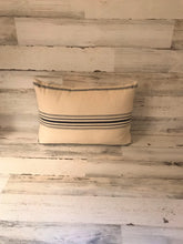 CREAM AND CHAMBRAY-BLUE, TICKING-STRIPED, LUMBAR-STYLE THROW PILLOW