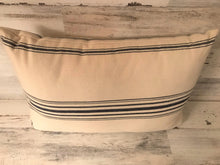 CREAM AND CHAMBRAY-BLUE, TICKING-STRIPED, LUMBAR-STYLE THROW PILLOW