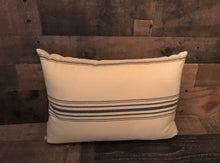 CREAM AND CHAMBRAY-BLUE, TICKING-STRIPED, LUMBAR-STYLE THROW PILLOW