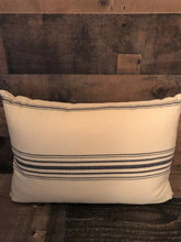 CREAM AND CHAMBRAY-BLUE, TICKING-STRIPED, LUMBAR-STYLE THROW PILLOW