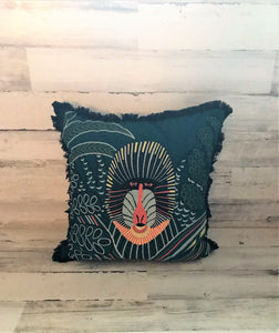 FIERCELY FABULOUS! BOLD, BEAUTIFUL TEAL, GLOBAL-DESIGN BABOON THROW PILLOW (PERFECT FOR THE LION KING THEMED ROOMS)