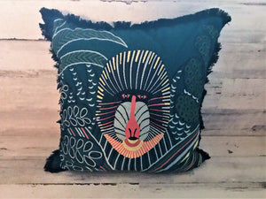 FIERCELY FABULOUS! BOLD, BEAUTIFUL TEAL, GLOBAL-DESIGN BABOON THROW PILLOW (PERFECT FOR THE LION KING THEMED ROOMS)