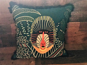 FIERCELY FABULOUS! BOLD, BEAUTIFUL TEAL, GLOBAL-DESIGN BABOON THROW PILLOW (PERFECT FOR THE LION KING THEMED ROOMS)