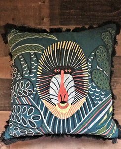 FIERCELY FABULOUS! BOLD, BEAUTIFUL TEAL, GLOBAL-DESIGN BABOON THROW PILLOW (PERFECT FOR THE LION KING THEMED ROOMS)
