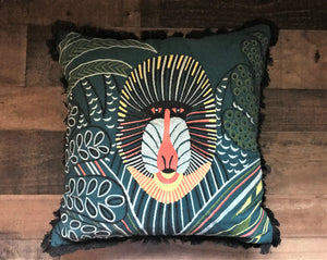 FIERCELY FABULOUS! BOLD, BEAUTIFUL TEAL, GLOBAL-DESIGN BABOON THROW PILLOW (PERFECT FOR THE LION KING THEMED ROOMS)