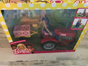 BARBIE FARMER, TRACTOR/CART, AND ANIMALS DELUXE SET