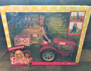 BARBIE FARMER, TRACTOR/CART, AND ANIMALS DELUXE SET