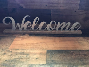 BEAUTIFUL "WELCOME" GALVANIZED-ON-WOOD SITTING DECOR