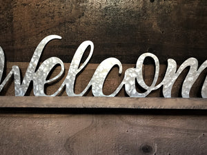 BEAUTIFUL "WELCOME" GALVANIZED-ON-WOOD SITTING DECOR