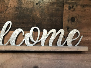 BEAUTIFUL "WELCOME" GALVANIZED-ON-WOOD SITTING DECOR