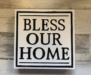 BEAUTIFUL, BLACK-AND-WHITE ENAMEL "BLESS OUR HOME" WALL DECOR