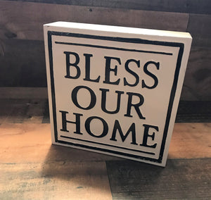 BEAUTIFUL, BLACK-AND-WHITE ENAMEL "BLESS OUR HOME" WALL DECOR