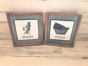 CUTENESS! STURDY AND STUNNING "WASH" AND "FOLD" VINTAGE-LOOK WALL DECOR (SET OF TWO)