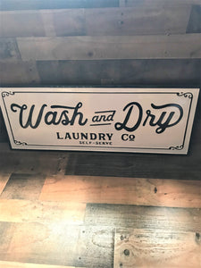HUGE, HEAVY-DUTY LAUNDRY ROOM WALL DECOR "WASH AND DRY LAUNDRY CO/SELF-SERVE"