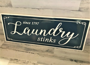 MASSIVE, HEAVY-DUTY ENAMEL-COATED STEEL "LAUNDRY STINKS" FUN LAUNDRY ROOM WALL DECOR