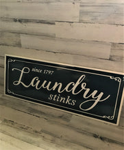 MASSIVE, HEAVY-DUTY ENAMEL-COATED STEEL "LAUNDRY STINKS" FUN LAUNDRY ROOM WALL DECOR