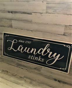 MASSIVE, HEAVY-DUTY ENAMEL-COATED STEEL "LAUNDRY STINKS" FUN LAUNDRY ROOM WALL DECOR