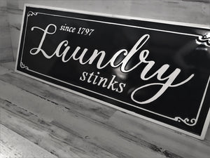 MASSIVE, HEAVY-DUTY ENAMEL-COATED STEEL "LAUNDRY STINKS" FUN LAUNDRY ROOM WALL DECOR