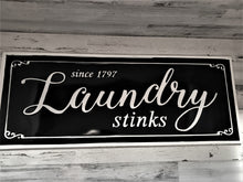 MASSIVE, HEAVY-DUTY ENAMEL-COATED STEEL "LAUNDRY STINKS" FUN LAUNDRY ROOM WALL DECOR