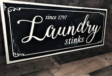 MASSIVE, HEAVY-DUTY ENAMEL-COATED STEEL "LAUNDRY STINKS" FUN LAUNDRY ROOM WALL DECOR