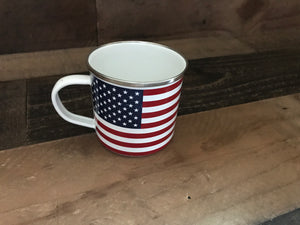 STARRY-AND-STRIPE-Y ENAMEL MUG:  RED, WHITE, AND BLUE-TIFUL!