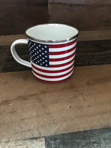 STARRY-AND-STRIPE-Y ENAMEL MUG:  RED, WHITE, AND BLUE-TIFUL!