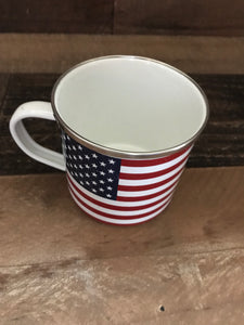 STARRY-AND-STRIPE-Y ENAMEL MUG:  RED, WHITE, AND BLUE-TIFUL!