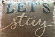 DESIGNER "LET'S STAY HOME" FLAX-COLOR THROW PILLOW WITH AMERICANA EMBROIDERY