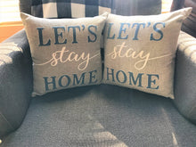 DESIGNER "LET'S STAY HOME" FLAX-COLOR THROW PILLOW WITH AMERICANA EMBROIDERY