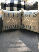 DESIGNER "LET'S STAY HOME" FLAX-COLOR THROW PILLOW WITH AMERICANA EMBROIDERY