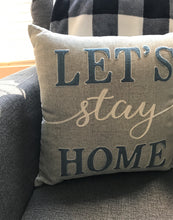 DESIGNER "LET'S STAY HOME" FLAX-COLOR THROW PILLOW WITH AMERICANA EMBROIDERY