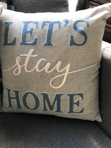 DESIGNER "LET'S STAY HOME" FLAX-COLOR THROW PILLOW WITH AMERICANA EMBROIDERY