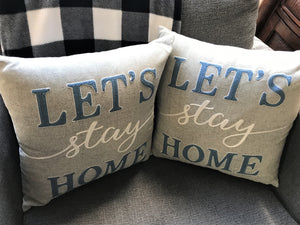 DESIGNER "LET'S STAY HOME" FLAX-COLOR THROW PILLOW WITH AMERICANA EMBROIDERY