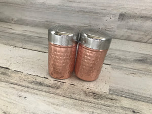 LIGHTWEIGHT, TWO-TONE HAMMERED COPPER/SHINY SILVER SALT AND PEPPER SET