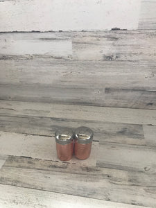 LIGHTWEIGHT, TWO-TONE HAMMERED COPPER/SHINY SILVER SALT AND PEPPER SET