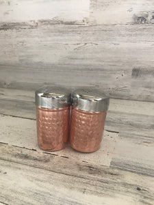 LIGHTWEIGHT, TWO-TONE HAMMERED COPPER/SHINY SILVER SALT AND PEPPER SET