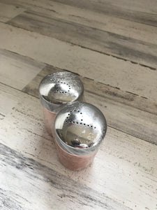 LIGHTWEIGHT, TWO-TONE HAMMERED COPPER/SHINY SILVER SALT AND PEPPER SET