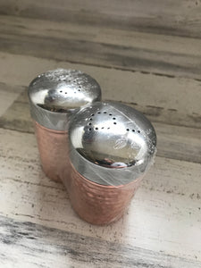 LIGHTWEIGHT, TWO-TONE HAMMERED COPPER/SHINY SILVER SALT AND PEPPER SET