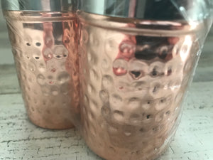 LIGHTWEIGHT, TWO-TONE HAMMERED COPPER/SHINY SILVER SALT AND PEPPER SET