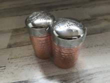 LIGHTWEIGHT, TWO-TONE HAMMERED COPPER/SHINY SILVER SALT AND PEPPER SET