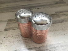 LIGHTWEIGHT, TWO-TONE HAMMERED COPPER/SHINY SILVER SALT AND PEPPER SET