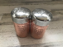 LIGHTWEIGHT, TWO-TONE HAMMERED COPPER/SHINY SILVER SALT AND PEPPER SET