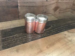 LIGHTWEIGHT, TWO-TONE HAMMERED COPPER/SHINY SILVER SALT AND PEPPER SET